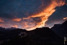 Sunset with Red Clouds over Werfen and Burg Hohenwerfen