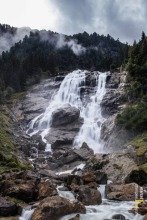Grawa Waterfall on a Gray Summer Day