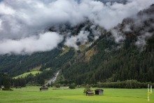 Green Meadow in Stubaital on a Cloudy Summer Day
